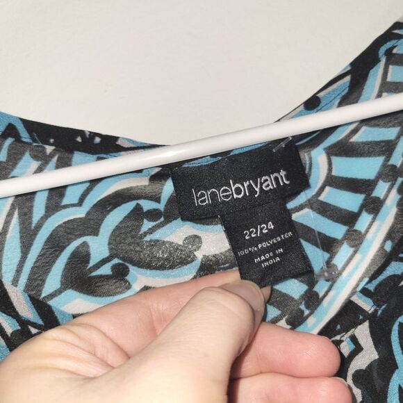 Lane Bryant Black Blue Paisley Leaf Blouse 22/24 - Picture 3 of 8